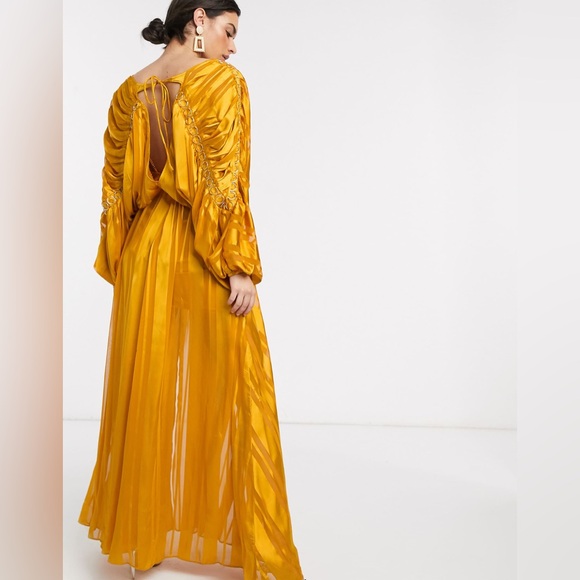 ASOS CHAIN INSERT MAXI YELLOW STRIPE SATIN - Picture 2 of 5
